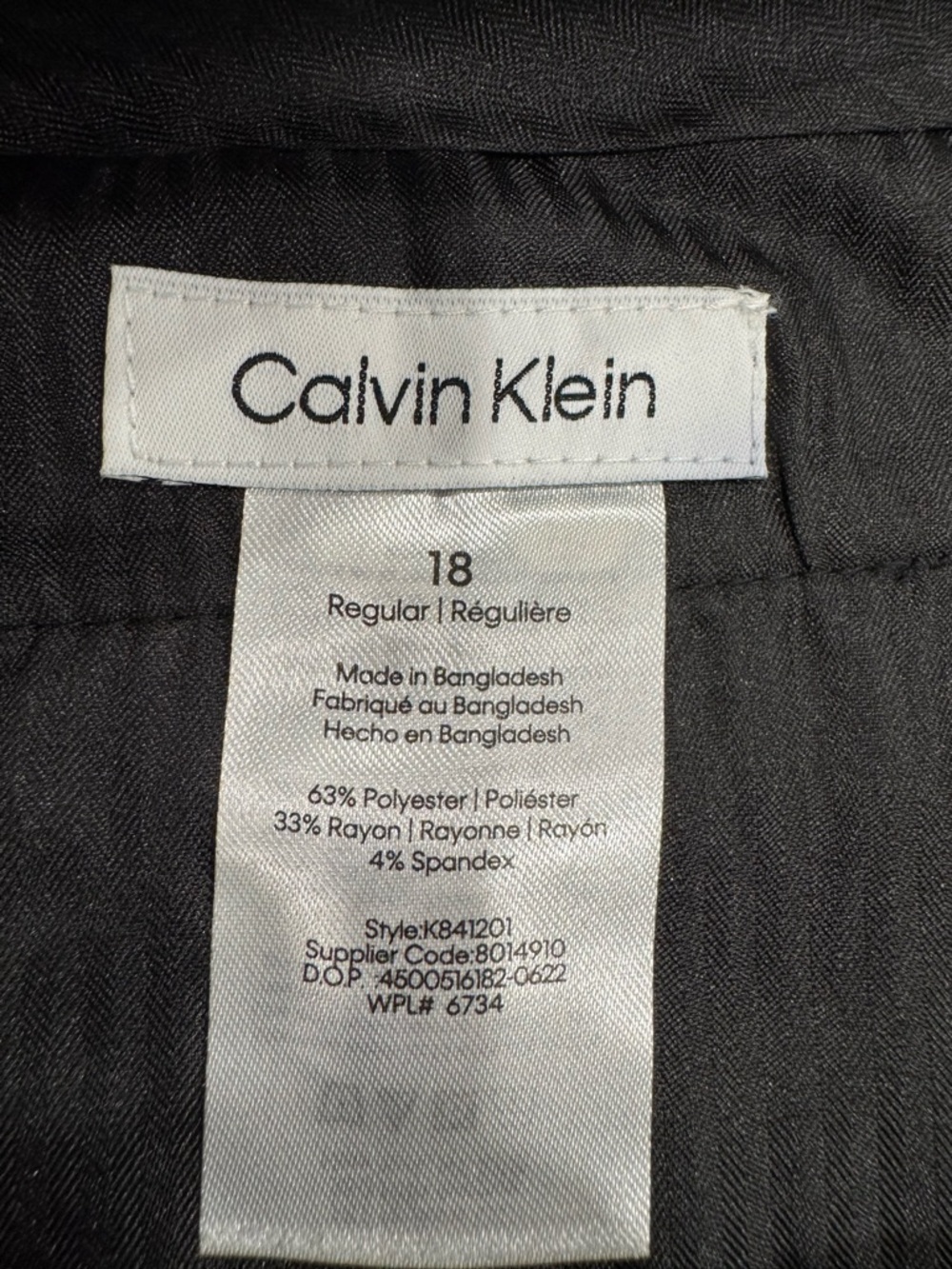 Calvin Klein Womens Slim Fit Black Dress Pants Size 18 Regular Stretch NWT - Picture 12 of 13